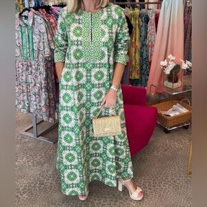 Brooks Avenue Turtle Back Print Beaded Cotton Kaftan Dress XL NWT $298